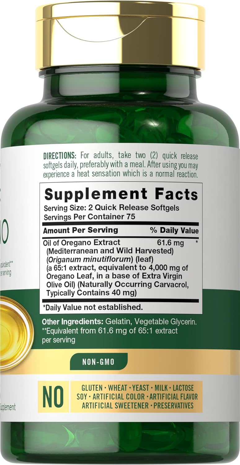 Carlyle Oregano Oil 4000mg Supplement | 150 Softgel Capsules | Contains Carvacrol | Non-GMO & Gluten Free Formula 24hrsmart